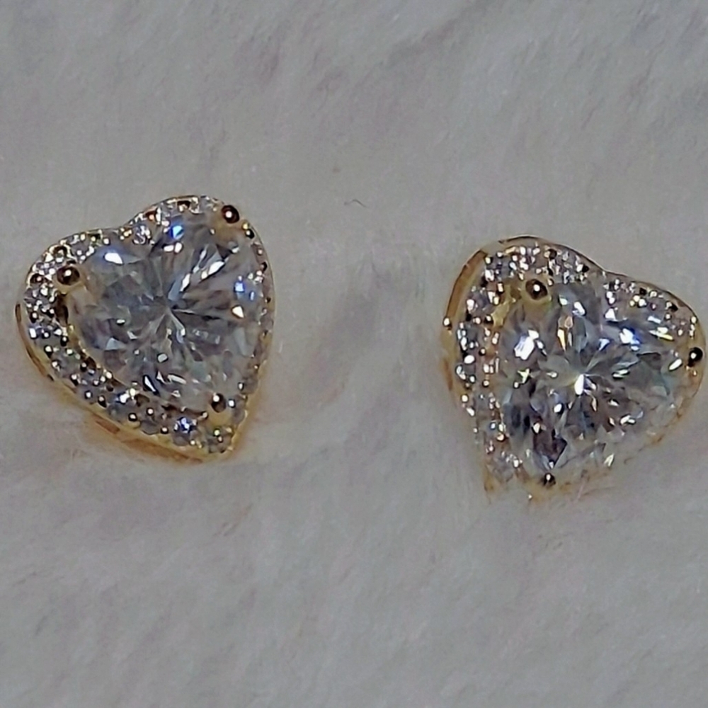 Gold Over 925 SS 4.36 CTTW Moissanite Diamond Heart Halo Pushback Earrings